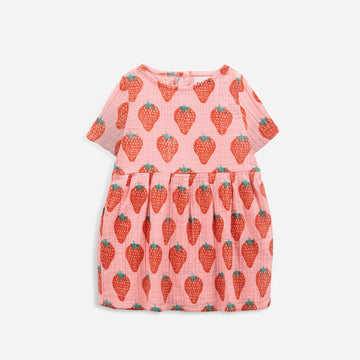 STRAWBERRY ALL OVER WOVEN  BABY DRESS