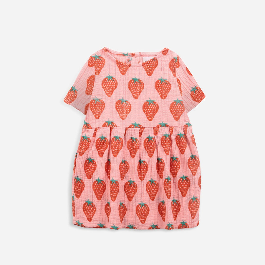 STRAWBERRY ALL OVER WOVEN  BABY DRESS